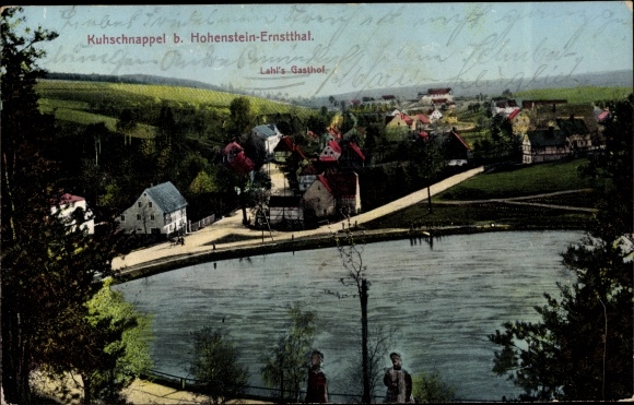 Postcard Kuhschnappel Sankt Egidien in Sachsen, Lahls Gasthof, Teich