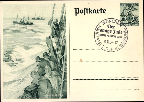 Postwaardestuk ansichtkaart Axster Heudtlass, vissers op volle zee, vissersboten