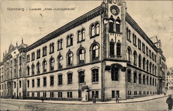 Ak Nürnberg in Mittelfranken Bayern, Lazarett, Altes Justizgebäude, Litfaßsäule