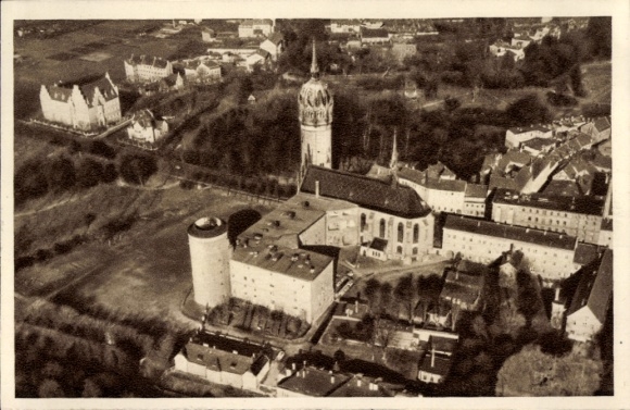 PC Lutherstadt Wittenberg, aerial photograph, Castle Church, architecture, 1934/35