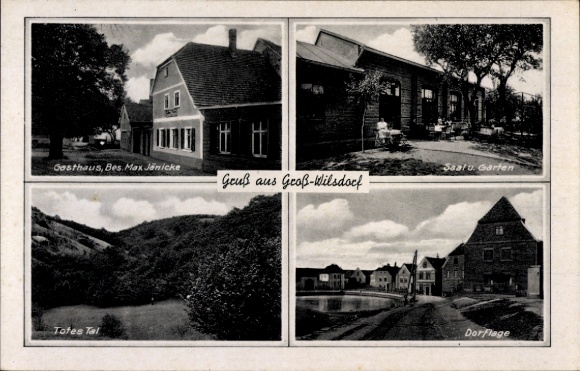 Ak Großwilsdorf Naumburg an der Saale, Gasthaus von Max Jänicke, Saal, Garten, Totes Tal, Dorflage