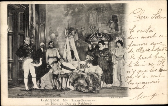 Ak L'Aiglon, La Mort du Duc de Reichstadt, Schauspielerin Sarah Bernhardt