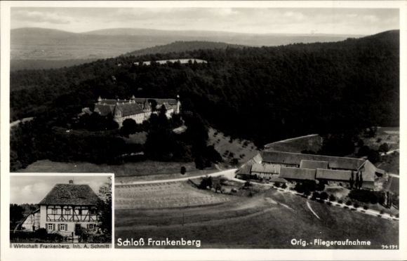 Postcard Weigenheim in Middle Franconia, Castle Frankenberg, aerial photograph, Frankenberg economy