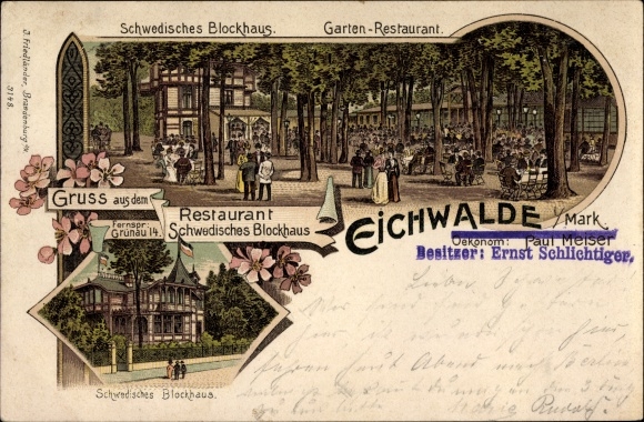 Chromo-Litho Eichwalde in the Mark, Restaurant Swedish log cabin, owner Paul Meiser, Ernst Schlichtiger