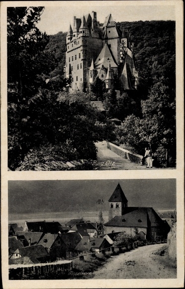 KP Wierschem, widok na zamek Eltz, częściowy widok z kościołem