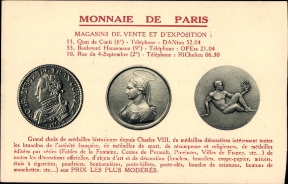 KP Paris VI, Monnaie de Paris, Quai de Conti, Mennica Państwowa, Wystawa, Monety