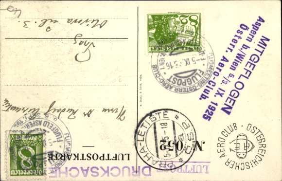 Postcard Vienna 22. Donaustadt Austria, Flight Meeting Airfield Aspern 1925, Austrian Aero Club
