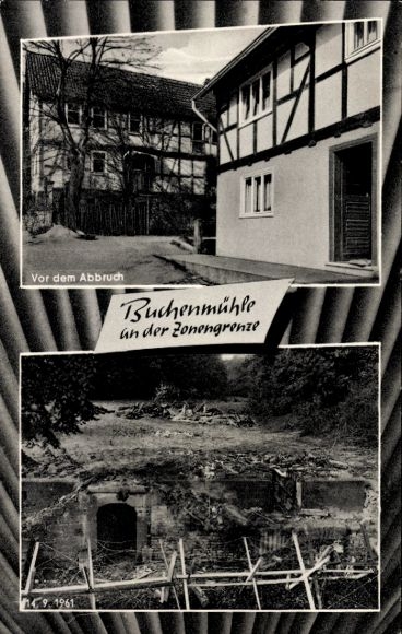 Postcard Soisdorf Eiterfeld in Hesse, Buchenmühle, zone border, before demolition