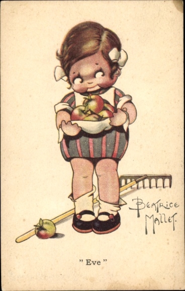Artist Postcard Mallet, Beatrice, Eve, girl with apples