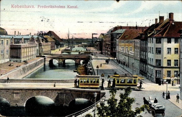 Postcard København Copenhagen Denmark, Frederiksholm's Canal, tram