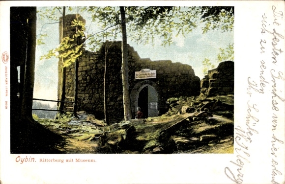 Ak Oybin in der Oberlausitz, Ritterburg mit Museum, Ruine, Steinerne Struktur, Bäume, Wasser