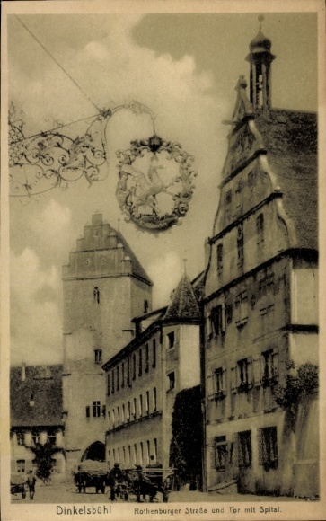 Ak Dinkelsbühl in Mittelfranken, Rothenburger Straße, Tor mit Spital,  Gebäude