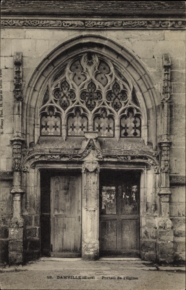 Postcard Damville Eure, Portal of the Church