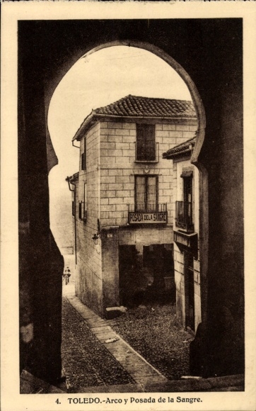 KP Toledo Castile La Mancha Hiszpania, Arco y Posada de la Sangre, budynki, ulica, Toledo