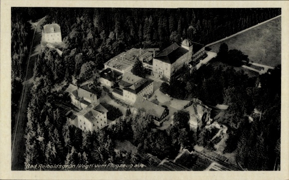 Postcard Bad Reiboldsgrün Auerbach Saxony, aerial photograph, location