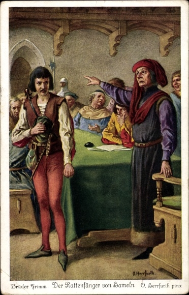 Künstler Ak Herrfurth, Oskar, Märchen, Gebrüder Grimm, Der Rattenfänger von Hameln