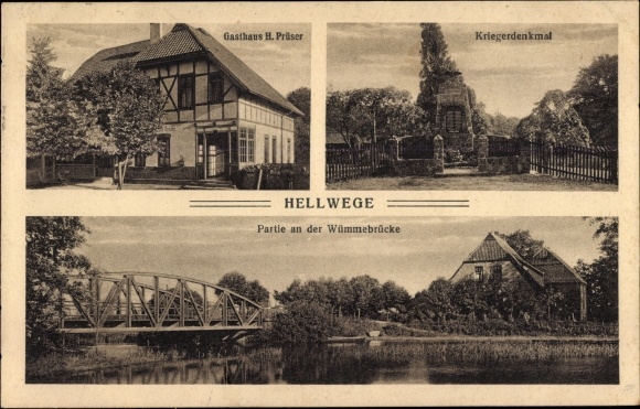 PC Hellwege in Lower Saxony, war memorial, lot at the Wümmebrücke, inn H. Prüser