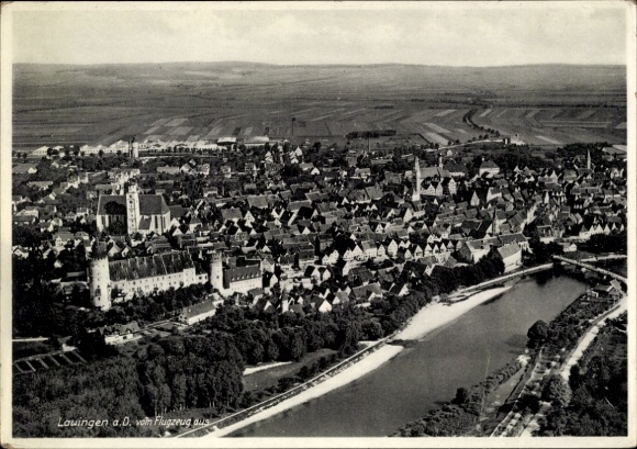 Postcard Lauingen on the Danube Swabian Alb, aerial photograph