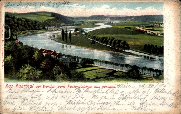 Postcard Werden Essen in the Ruhr area, The Ruhr valley with a view from the Pastoratsberge,