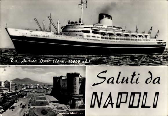Postcard Napoli Naples Campania, port, steamer Andrea Doria, Italian Line