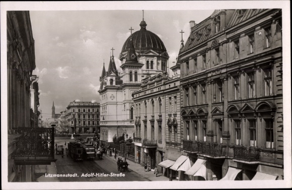 Postcard Lodz Lodsch Litzmannstadt Poland, Adolf Hitler Street