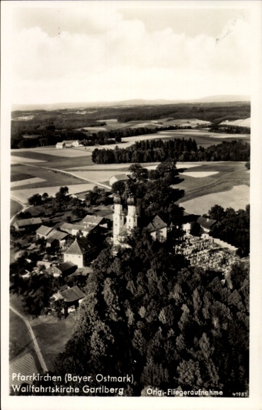 Postcard Pfarrkirchen in Lower Bavaria, aerial photograph, Gartlberg pilgrimage church