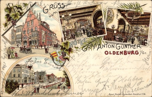 Wapen litho Oldenburg in het Groothertogdom Oldenburg, Hotel Graf Anton Günther, binnenaanzicht