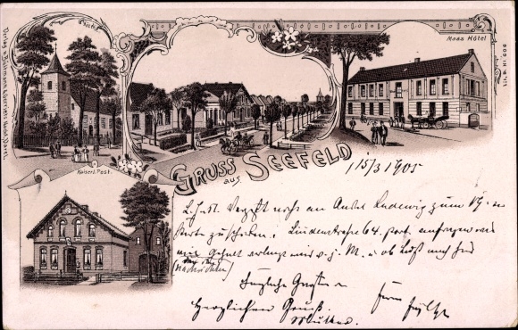 Chromo-Litho Seefeld in Oldenburg Stadland, hotel, church, post office
