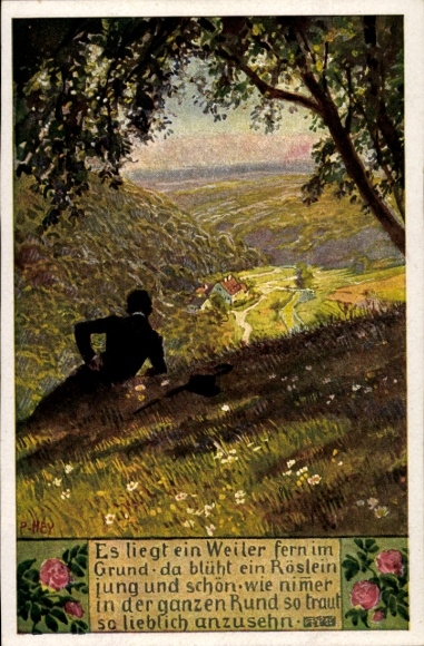 Lied Künstler Ak Hey, Paul, Volksliederkarte Nr. 59, Es liegt ein Weiler fern im Grund