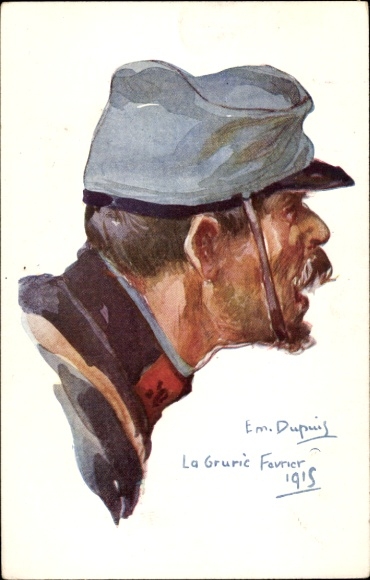 Kunstenaarskaart Dupuis, Em., La Grurie, Franse soldaat 1915