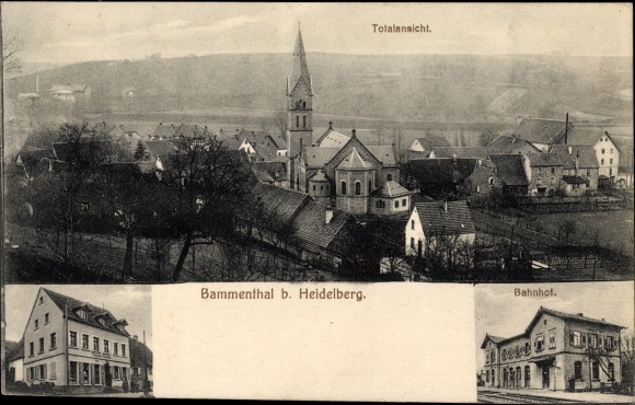 Postcard Bammental in Baden, train station, action, total view