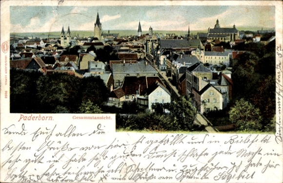 Postcard Paderborn in Westphalia, panoramic view of cityscape, towers, roofs