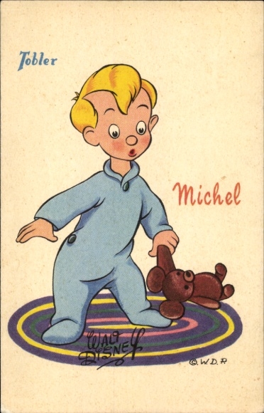 Künstler Ak Walt Disney, Michel, Teddybär, Reklame, Chocolats Tobler, Peter Pan
