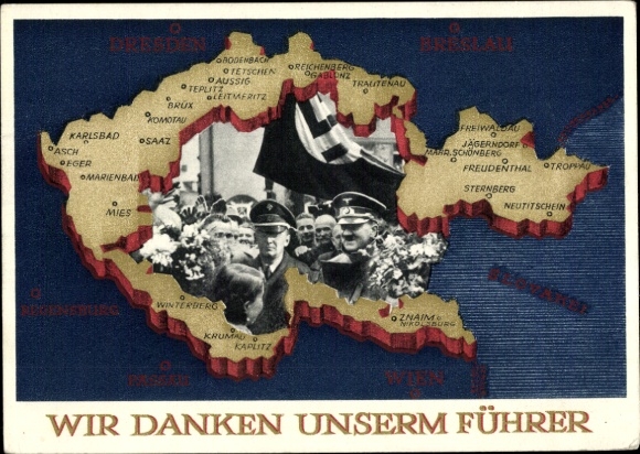 Postal stationery Postcard We thank our Führer, Sudetenland, Bohemia, Moravia, Hitler