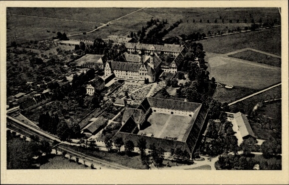 Postcard Benediktbeuern in Upper Bavaria, aerial view of the monastery complex, surroundings