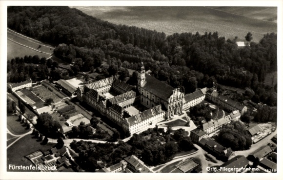 Postcard Fürstenfeldbruck in Upper Bavaria, Police Officer and Police School, aerial photograph