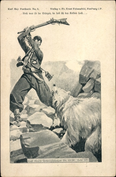 Artist PC Karl May, travel stories, man fighting a polar bear