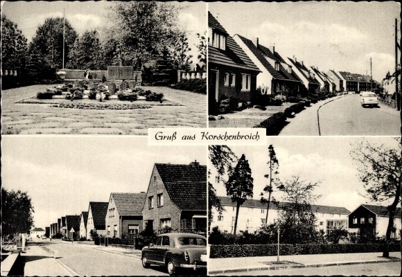 Ak Korschenbroich am Niederrhein, Ehrenmal, Straße mit Wohnhäusern, Siedlung