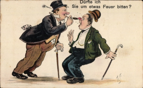 Artist Postcard Scheuermann, Willi, May I ask you for some light, drunk man, cigarette