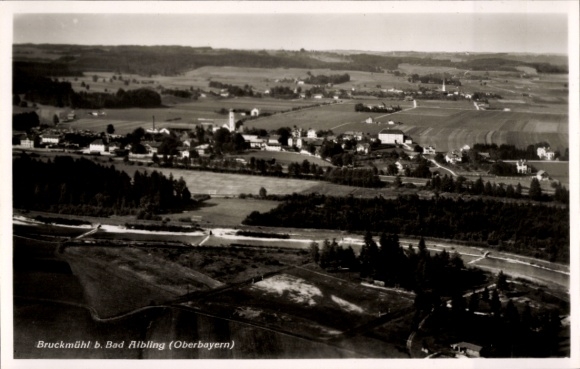 Postcard Bruckmühl in Upper Bavaria, aerial photograph