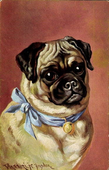 Kunstenaar Ak Donadini, hondenportret, pug