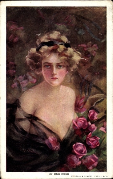 Artist PC Boileau, Philp, My One Rose, Portret van een jonge vrouw, rozen, boezem