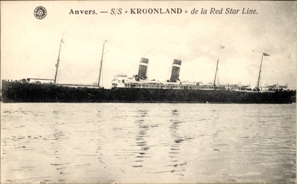 Ak Anvers Antwerpen Vlaanderen, schip S/S KROONLAND, Red Star Line, wateroppervlak