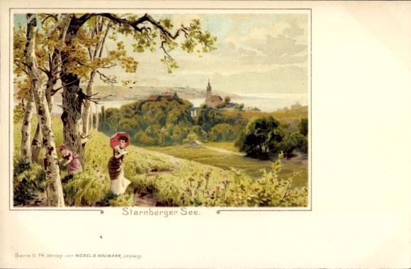 Chromo-Litho Starnberg on Lake Starnberg Upper Bavaria, landscape