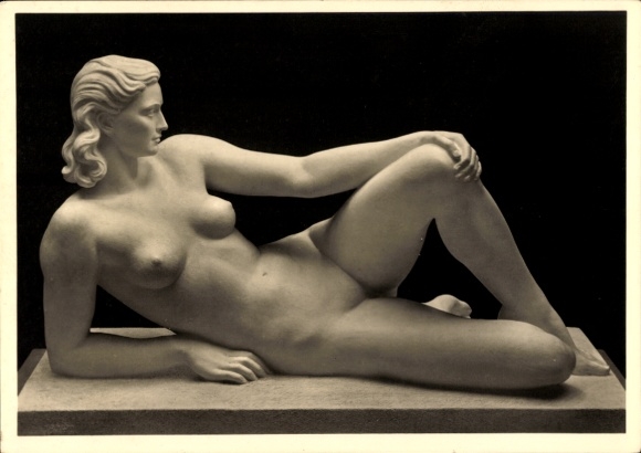 Postcard plastic The Wave by Fritz Klimsch, female nude, HDK 427, Photo Hoffmann