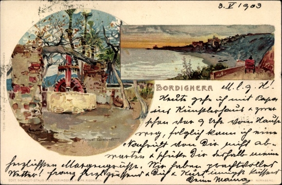 Artysta lito Wielandt, Manuel, Bordighera Liguria, wybrzeże, młyn wodny