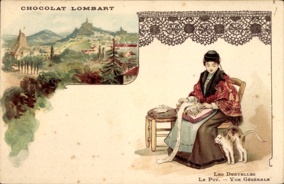Ansichtkaart Frankrijk, Les Dentelles le Puy, algemeen beeld, Chocolade Lombart