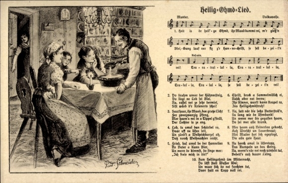 Song Artist Postcard Schneider, Rud., Holy Ohmd Song, Family at the Lead Pouring, Wilhelm Vogel