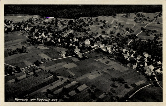 Postcard Hamberg Neuhausen in the Enzkreis Baden Württemberg, aerial view of rural surroundings, villages