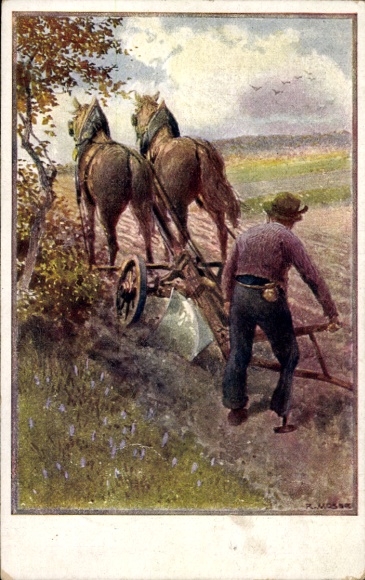 Künstler Ak Bauer mit Pferdepflug, Invalide, Österreichiches Rotes Kreuz